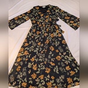 Calvin Klein Faux Wrap Midi Dress Sz 2 Moody Floral whimsigoth dark cottagecore
